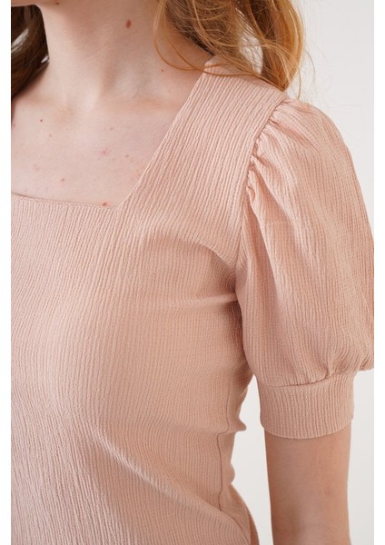 Runiquehome 0409 Kare Yaka Örme Bluz - Bisküvi fırsatları