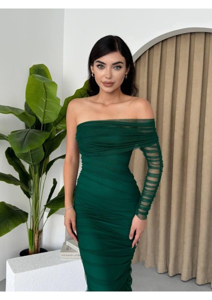 Runiquehome Polack Tek Omuz Tül Elbise