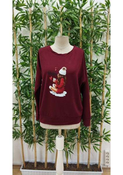 Runiquehome Kadın Yılbaşı Özel Uzun Kollu Bisiklet Yaka Desenli Viskon Iki Iplik Bluz