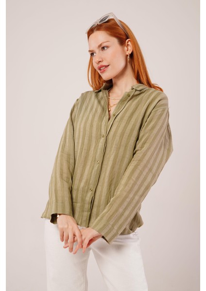 Runiquehome Düğmeli ve Çizgi Detaylı Yeşil Gömlek fırsatları