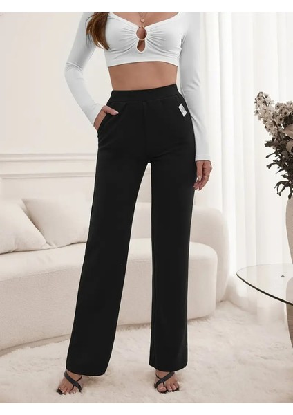 Runiquehome Kadın Yüksek Bel Cepli Geniş Kesim Ithal Krep Pantolon indirimleri
