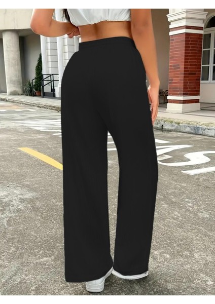 Runiquehome Kadın Yüksek Bel Bol Paça Bürümcük Pantolon