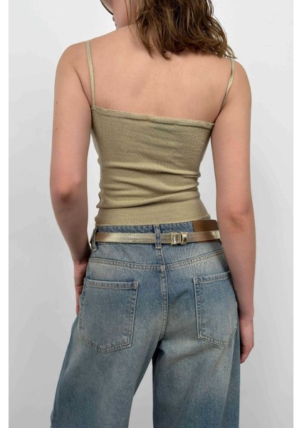 Runiquehome Askı Detay Parlak Triko Bluz