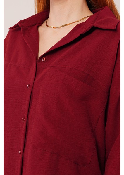 Runiquehome Salaş Kesim Cepli Bordo Gömlek modelleri