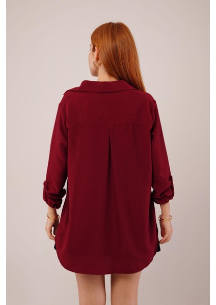 Runiquehome Salaş Kesim Cepli Bordo Gömlek
