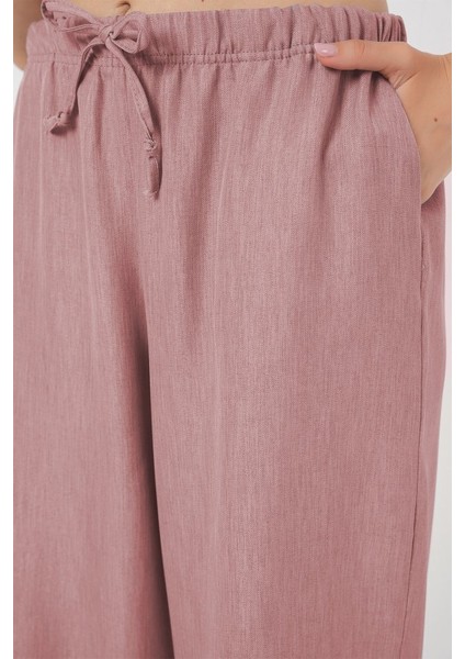 Runiquehome Geniş Paça Keten Pantolon 6735 - Pudra fiyatları