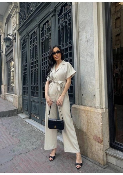 Runiquehome Keten Tulum Bel Bağlama Detaylı - Krem modelleri