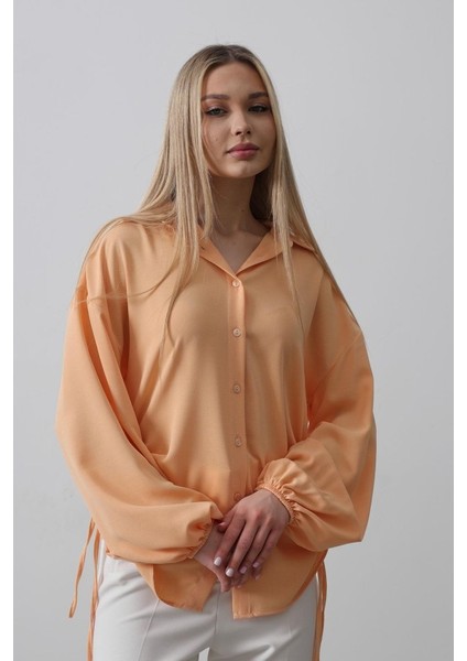 Runiquehome Biye Detaylı Ayrobin Gömlek - Somon modelleri
