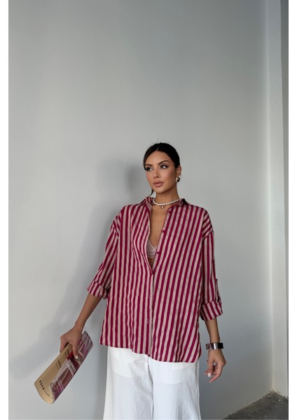 Runiquehome Çizgili Gömlekketen - Bordo