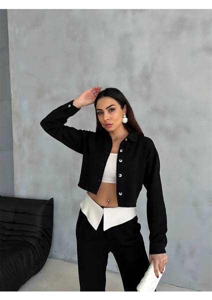 Runiquehome Keten Gömlek-Crop-Salaş Pantolon Takım - Siyah fiyatları