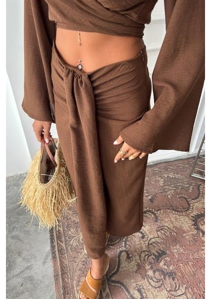 Runiquehome Crop Gömlekli ve Eteği Büzgülü Tasarım Takım 10195 modelleri