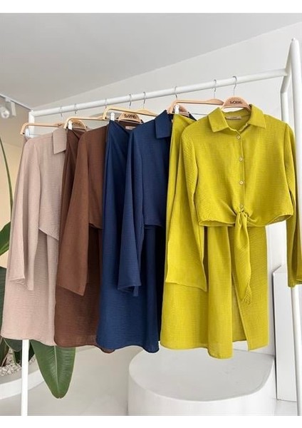 Runiquehome Crop Gömlekli ve Eteği Büzgülü Tasarım Takım 10195