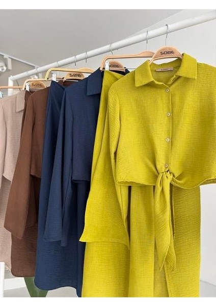 Runiquehome Crop Gömlekli ve Eteği Büzgülü Tasarım Takım 10195