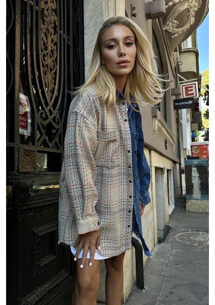 Runiquehome Bej Kot Garni Parçalı Gömlek modelleri