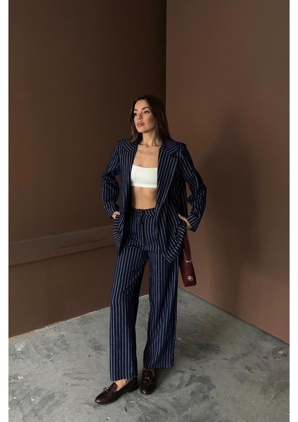Runiquehome Lacivert Çizgili Ceket ve Pantolon Takım fiyatları
