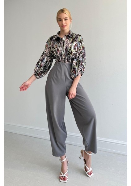 Runiquehome Beli Lastikli Saten Gömlek - Yeşil