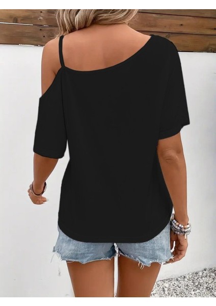 Runiquehome Kadın Tek Omuzu Açık Ip Askılı Baskılı Viskon Bluz modelleri