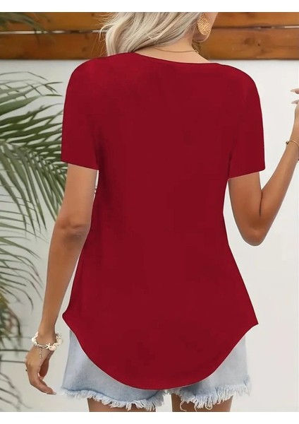 Runiquehome Kadın Kısa Kollu Kare Lazer Yakalı Janjan Krep Bluz modelleri