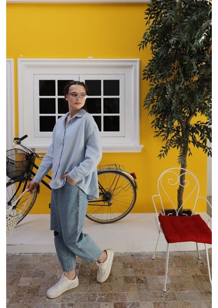 Runiquehome Müslin Uzun Kol Gömlek - Bebe Mavisi modelleri