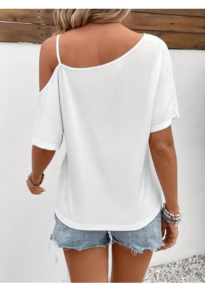 Runiquehome Kadın Tek Omuzu Açık Ip Askılı Baskılı Viskon Bluz fırsatları