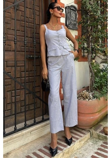 Runiquehome Kalın Askılı Bluz Pantolon Keten Takım 10187 indirimleri