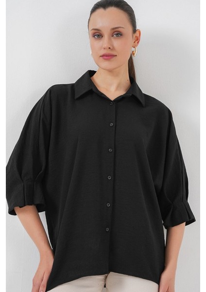 Runiquehome Bağlama Detaylı Ayrobin Gömlek 20290 - Siyah fırsatları