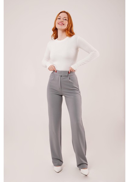Runiquehome Cırt Kapama Detaylı Gri Pantolon