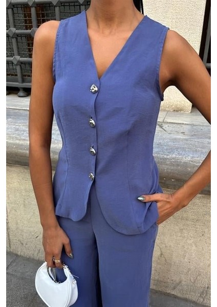 Runiquehome Arkası Bağcıklı Yelek Plazza Pantolon Modal Takım 10202-08 modelleri