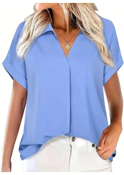 Runiquehome Kadın Kısa Kollu Yakalı Uzun Sandy Bluz fiyatları