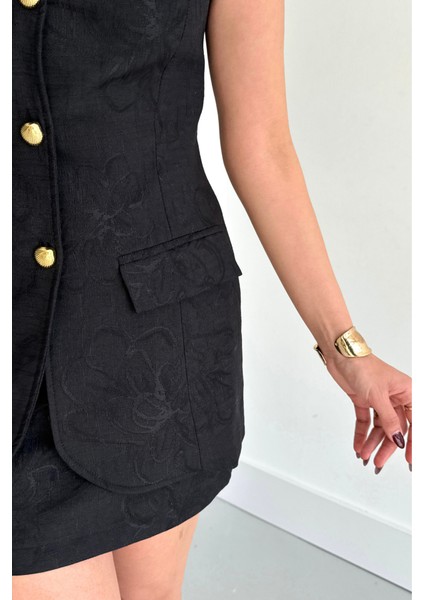 Runiquehome Jakar Keten Yelek - Kısa Etek Takım - Siyah fırsatları