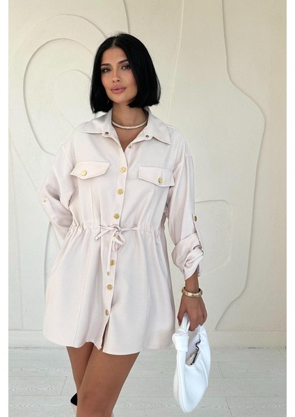 Runiquehome Bej Çıtçıtlı Tünelli Gömlek