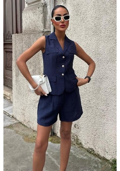 Runiquehome Yelek Şort Viscon Takım 10156-17