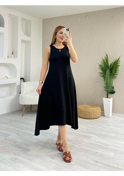 Runiquehome Kadın Askılı Yuvarlak Yakalı Asimetrik Kesim Detaylı Viskon Elbise modelleri