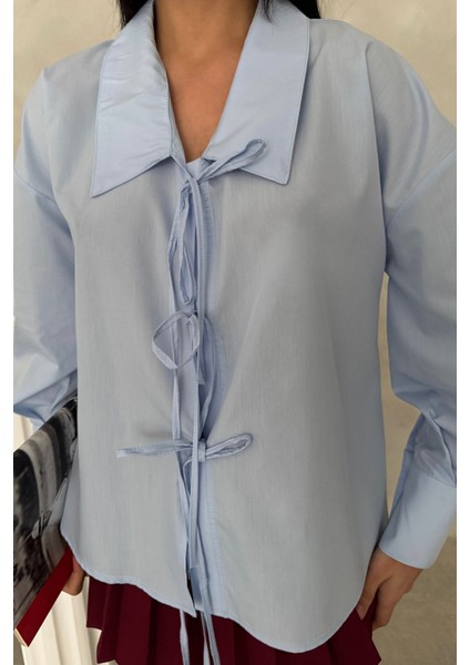 Runiquehome Okul Yaka Poplin Gömlek Ip Bağlama Detaylı - Bebe Mavi modelleri