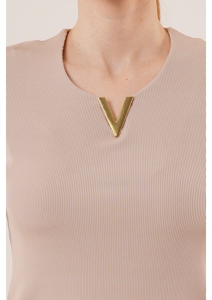 Runiquehome Kısa Kollu Yaka Detaylı Kaşkorse Taş Bluz fiyatları