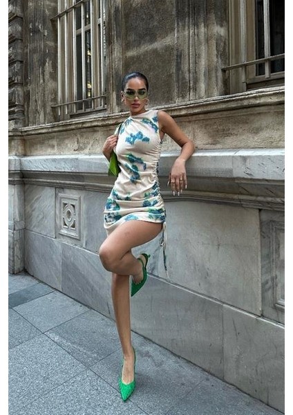 Runiquehome Marilyn Desenli Büzgülü Elbise 2514-13 fırsatları