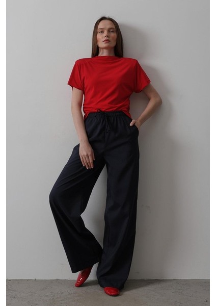 Runiquehome Beli Lastikli Bol Paça Pantolon - Lacivert