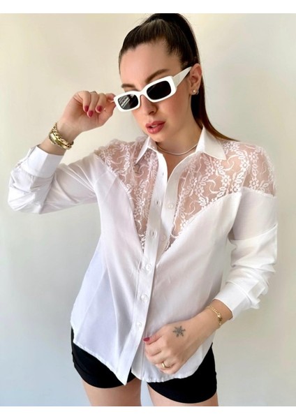 Runiquehome Kadın Püskül Detay Poplin Gömlek Bluz Fırsat Ürün