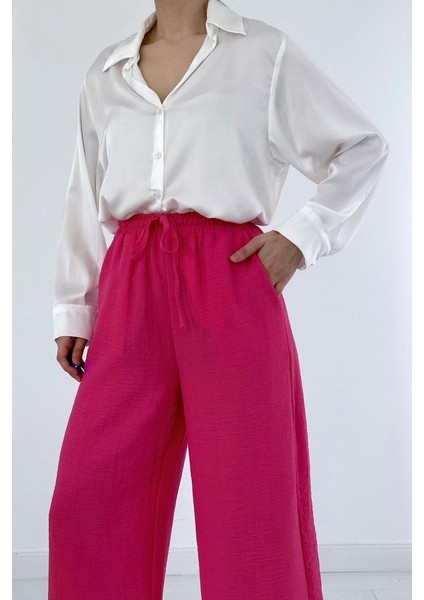 Runiquehome Fuşya Keten Pantolon