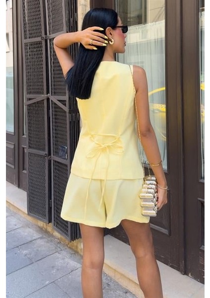 Runiquehome Gold Düğme Detaylı Yelek Şort Cotton Takım 10208 fırsatları