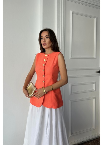 Runiquehome Jakar Keten Yelek Belden Oturtmalı Gold Düğmeli - Orange fırsatları