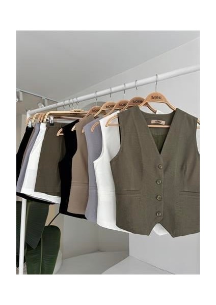 Runiquehome Yelek Şort Flamlı Keten Takım 10133-17