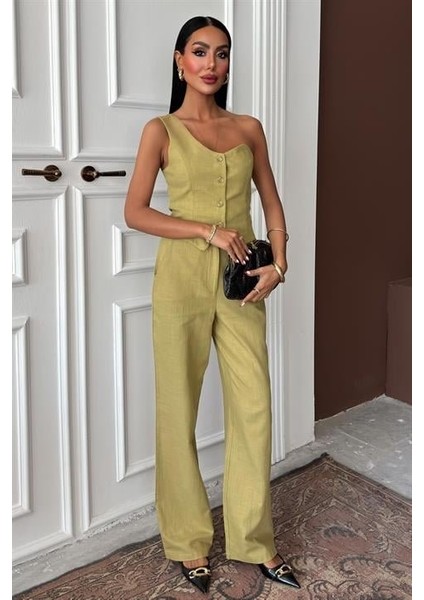 Runiquehome Tek Omuz Büstiyer Plazzo Pantolon Viscon Takım 10159 modelleri