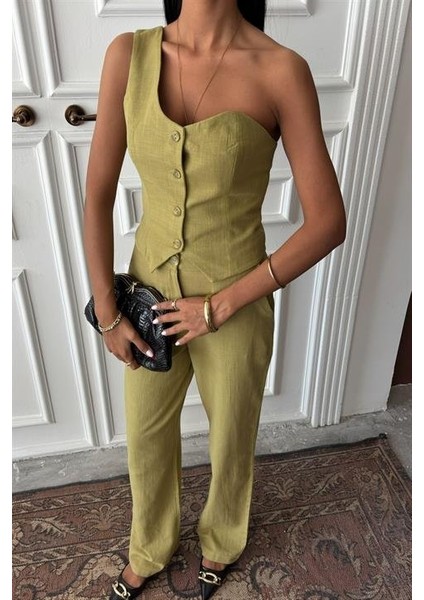 Runiquehome Tek Omuz Büstiyer Plazzo Pantolon Viscon Takım 10159 indirimleri