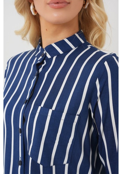 Runiquehome Uzun Kollu Çizgili Gömlek 20283 - A.lacivert fırsatları
