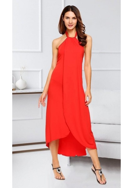 Runiquehome Boyun Askılı Eteği Kruvaze Kesim Viskon Kumaş Elbise fırsatları