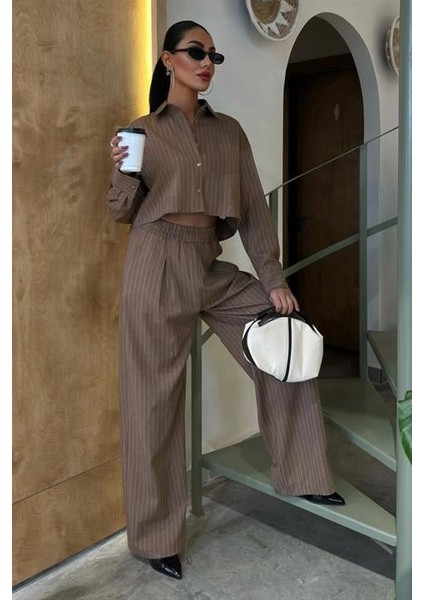 Runiquehome Crop Gömlekli Çizgili Takım 10080 modelleri