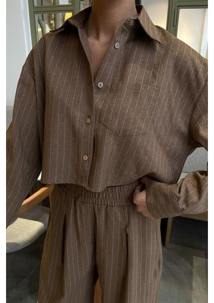 Runiquehome Crop Gömlekli Çizgili Takım 10080 fırsatları