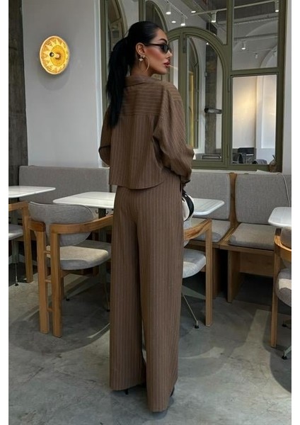 Runiquehome Crop Gömlekli Çizgili Takım 10080 indirimleri