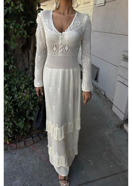 Runiquehome Düğme Detaylı ve Kat Etekli Etnik Elbise 2859